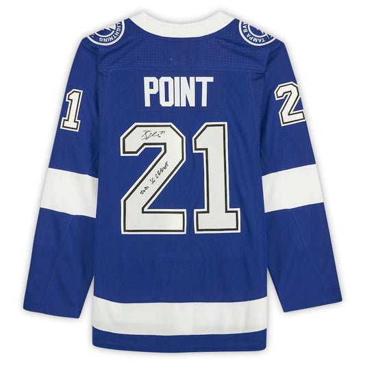 TB.Lightning #21 Brayden Point Fanatics Authentic Autographed with 2020 SC Champs Inscription Blue Stitched American Hockey Jerseys CustomName