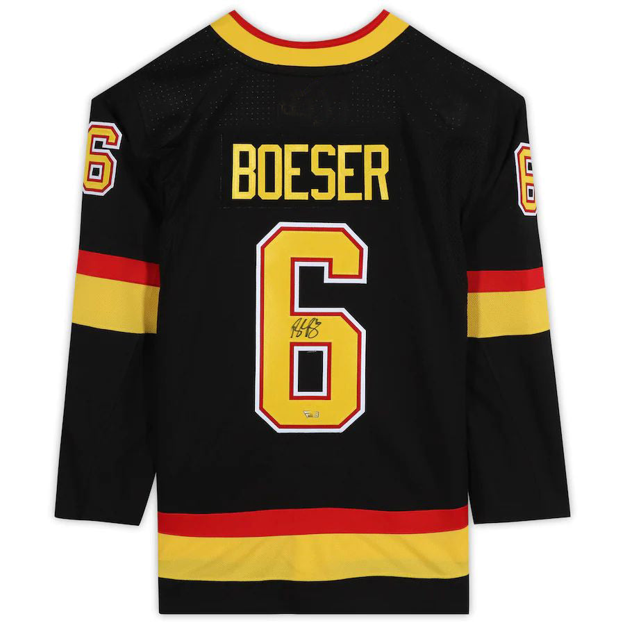 V.Canucks #6 Brock Boeser Fanatics Authentic Autographed Black Alternate Jersey Black Stitched American Hockey Jerseys CustomName