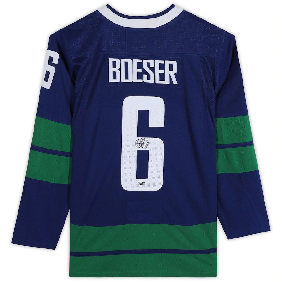 V.Canucks #6 Brock Boeser Fanatics Authentic Autographed  Alternate  Jersey Blue Stitched American Hockey Jerseys CustomName