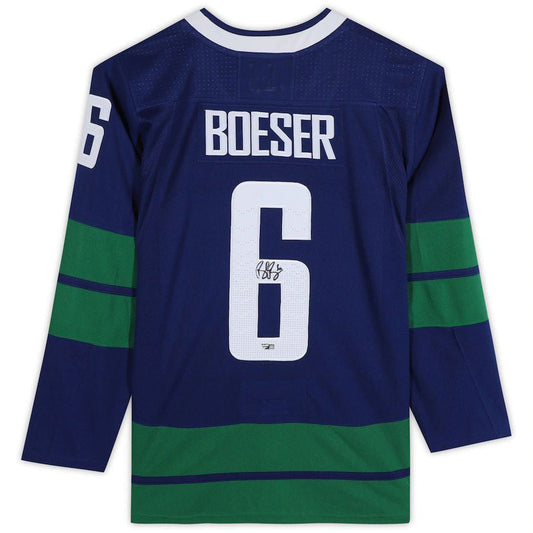 V.Canucks #6 Brock Boeser Fanatics Authentic Autographed  Alternate  Jersey Blue Stitched American Hockey Jerseys CustomName