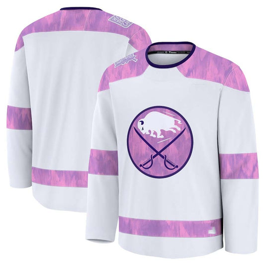 B.Sabres Fanatics 2024 Hockey Fights Cancer Practice Jersey - White Stitched American Hockey Jerseys CustomName