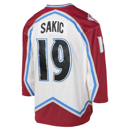 C.Avalanche #19 Joe Sakic Mitchell & Ness 2000 Blue Line Player Jersey - White Stitched American Hockey Jerseys CustomName