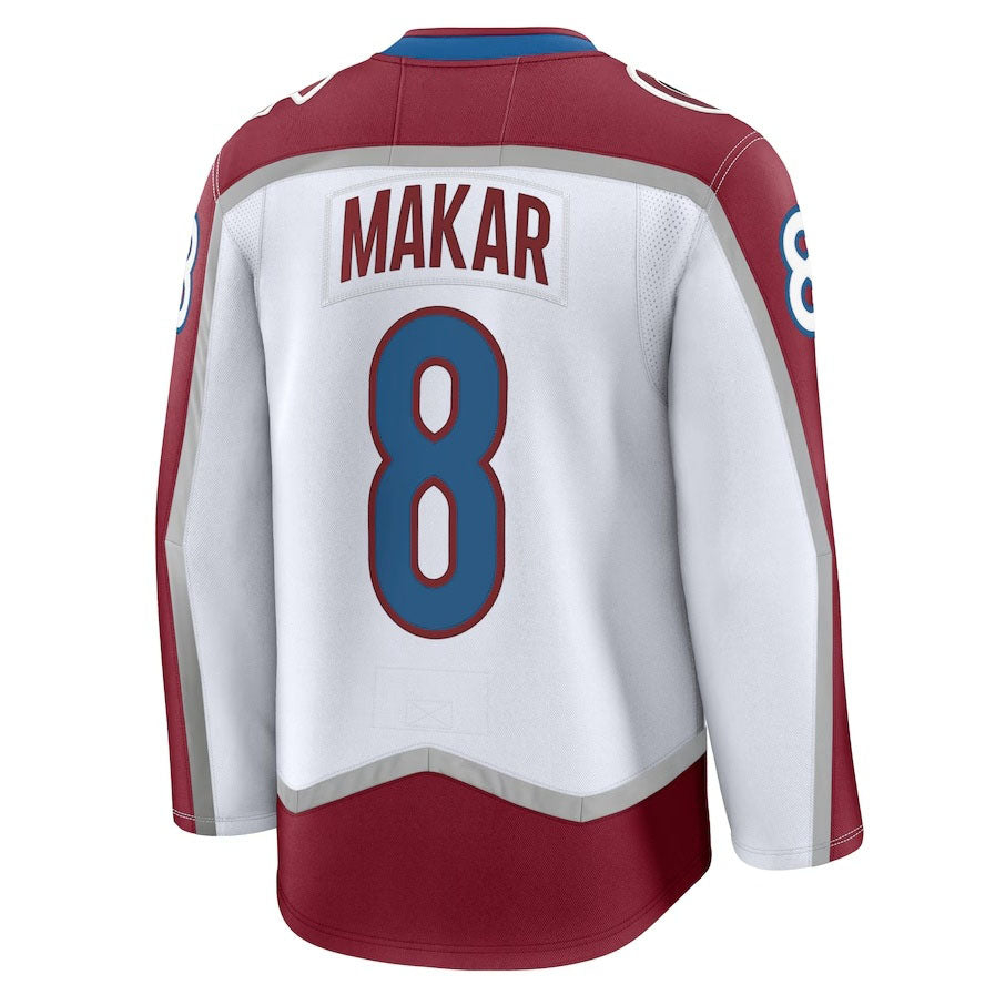 C.Avalanche #8 Cale Makar Fanatics Away Premium Jersey - White Stitched American Hockey Jerseys CustomName