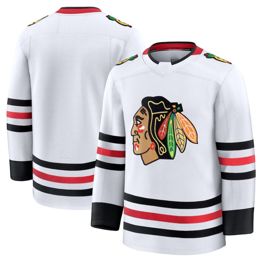 C.Blackhawks Fanatics Away Premium Jersey - White Stitched American Hockey Jerseys CustomName