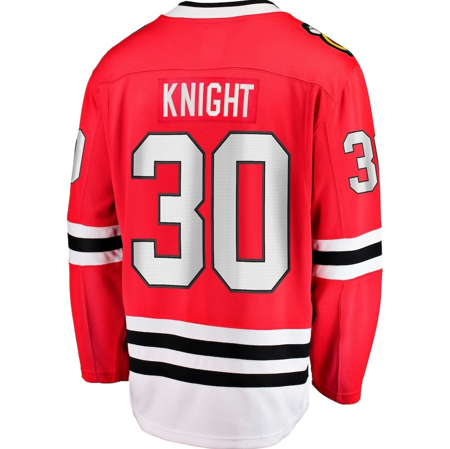 C.Blackhawks #30 Spencer Knight Fanatics Home Breakaway Jersey - Red Stitched American Hockey Jerseys CustomName
