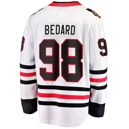 C.Blackhawks #98 Connor Bedard Fanatics Away Premier Breakaway Player Jersey - White Stitched American Hockey Jerseys CustomName