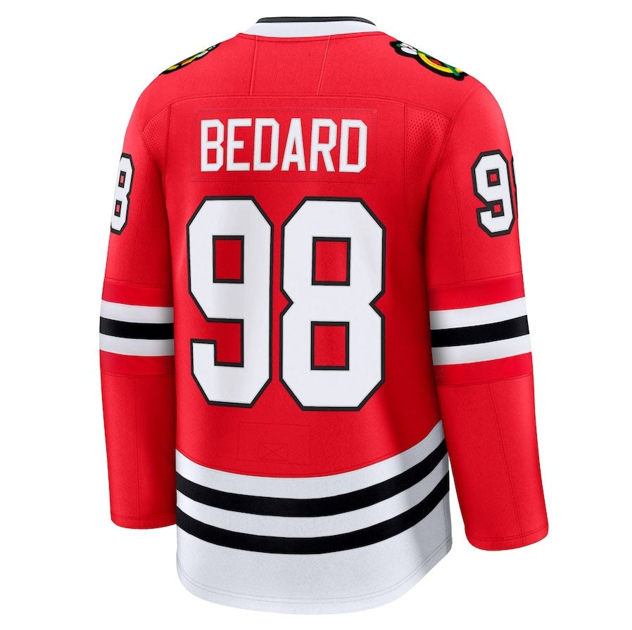 C.Blackhawks #98 Connor Bedard Fanatics Home Premium Jersey - Red Stitched American Hockey Jerseys CustomName