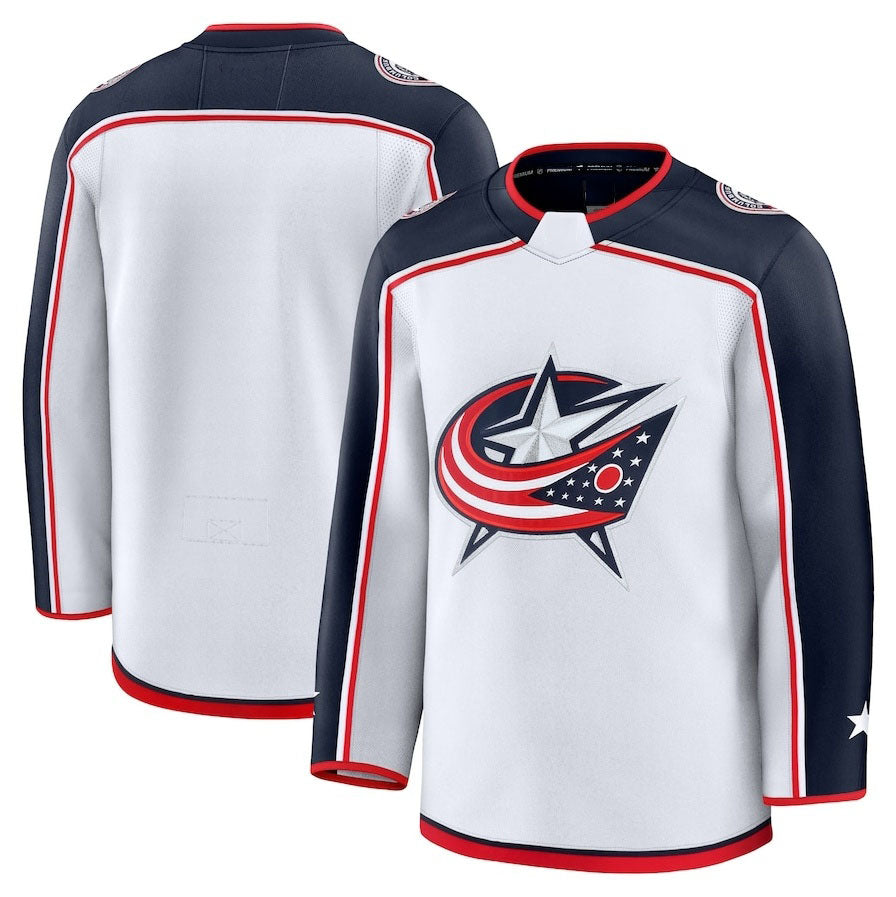 C.Blue Jackets Fanatics Away Premium Jersey - White Stitched American Hockey Jerseys CustomName