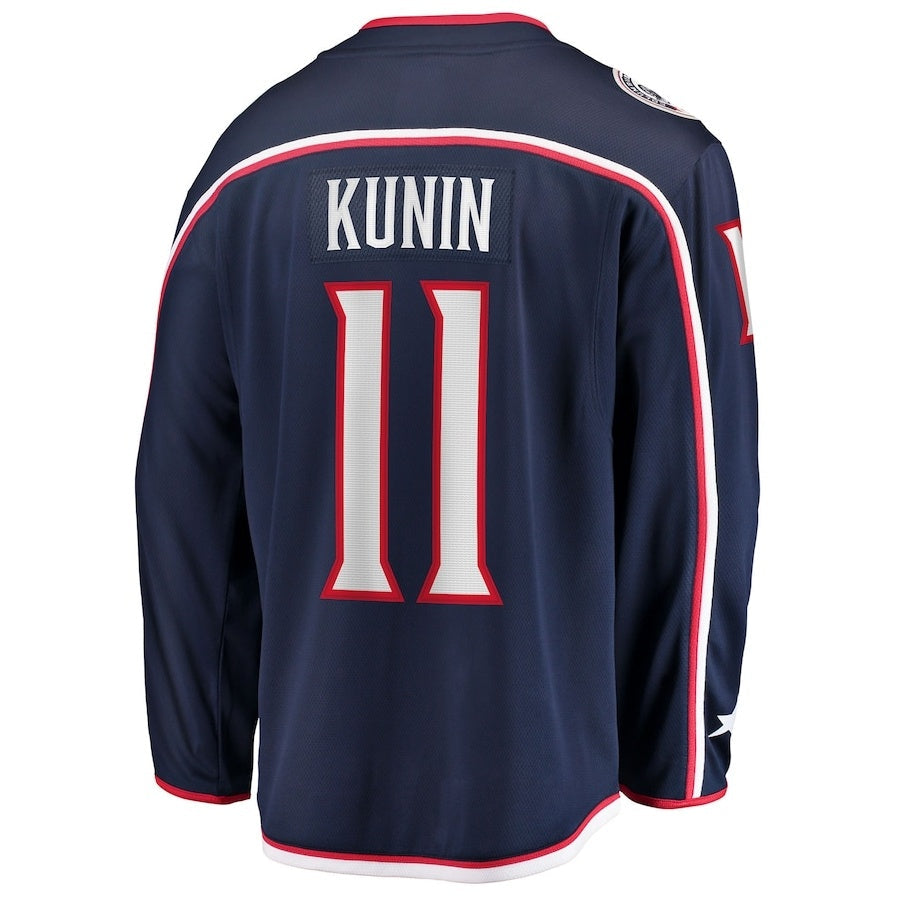 C.Blue Jackets #11 Luke Kunin Fanatics Home Breakaway Jersey - Navy Stitched American Hockey Jerseys CustomName