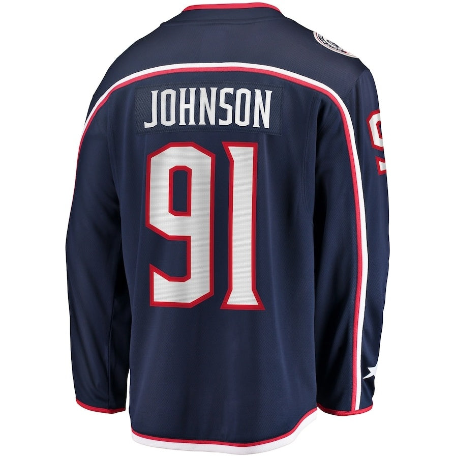 C.Blue Jackets #91 Kent Johnson Fanatics Home Breakaway Jersey - Navy Stitched American Hockey Jerseys CustomName