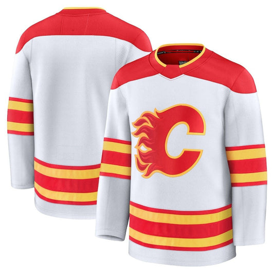 C.Flames Fanatics Away Premium Jersey - White Stitched American Hockey Jerseys CustomName