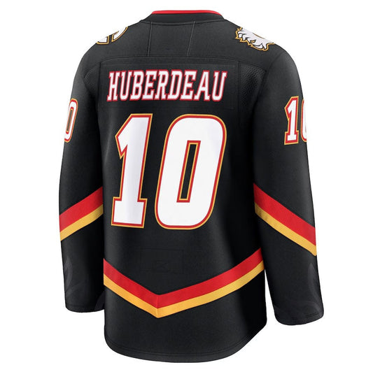 C.Flames #10 Jonathan Huberdeau Fanatics Alternate Premium Jersey - Black Stitched American Hockey Jerseys CustomName