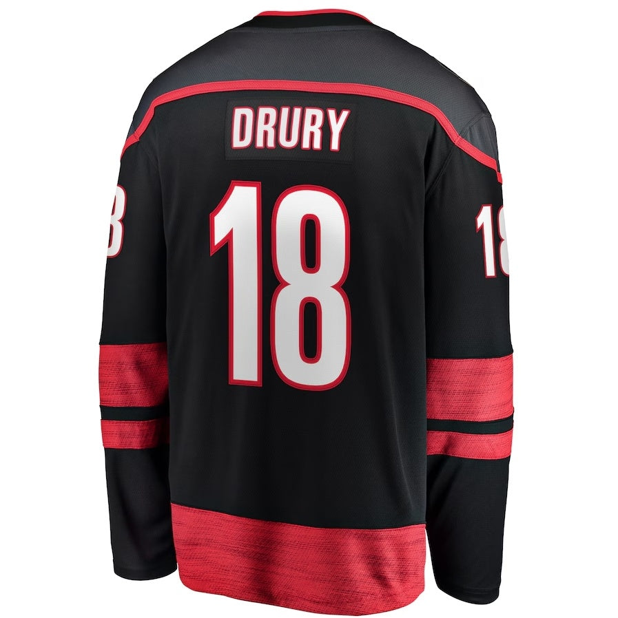 C.Hurricanes #18 Jack Drury Fanatics Home Premier Breakaway Player Jersey - Black Stitched American Hockey Jerseys CustomName
