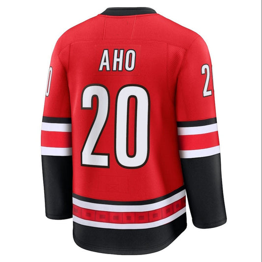 C.Hurricanes #20 Sebastian Aho Fanatics Alternate Premium Jersey - Red Stitched American Hockey Jerseys CustomName