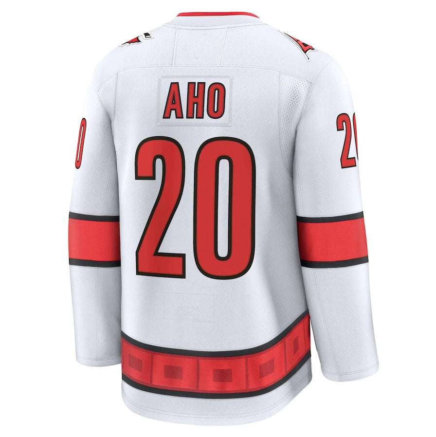 C.Hurricanes #20 Sebastian Aho Fanatics Away Premium Jersey - White Stitched American Hockey Jerseys CustomName
