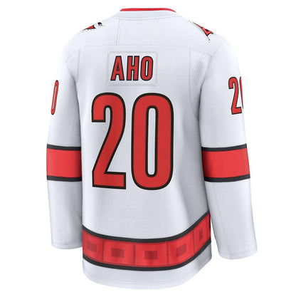 C.Hurricanes #20 Sebastian Aho Fanatics Away Premium Jersey - White Stitched American Hockey Jerseys CustomName