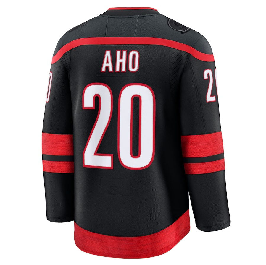 C.Hurricanes #20 Sebastian Aho Fanatics Home Premium Jersey - Black Stitched American Hockey Jerseys CustomName