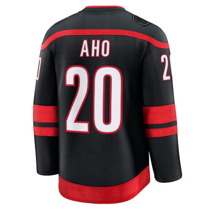 C.Hurricanes #20 Sebastian Aho Fanatics Home Premium Jersey - Black Stitched American Hockey Jerseys CustomName