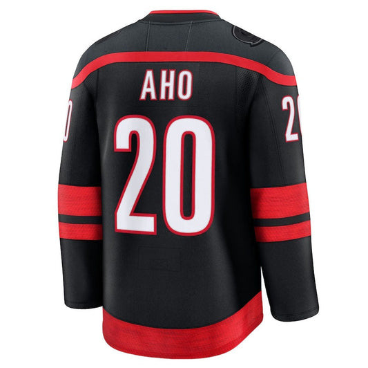 C.Hurricanes #20 Sebastian Aho Fanatics Home Premium Jersey - Black Stitched American Hockey Jerseys CustomName