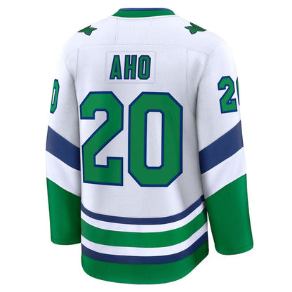 C.Hurricanes #20 Sebastian Aho Fanatics Throwback Premium Jersey - White Stitched American Hockey Jerseys CustomName