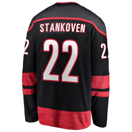 C.Hurricanes #22 Logan Stankoven Fanatics Home Breakaway Jersey - Black Stitched American Hockey Jerseys CustomName