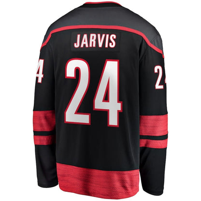 C.Hurricanes #24 Seth Jarvis Fanatics Home Breakaway Jersey - Black Stitched American Hockey Jerseys CustomName
