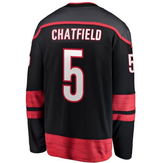 C.Hurricanes #5 Jalen Chatfield Fanatics Home Premier Breakaway Player Jersey - Black Stitched American Hockey Jerseys CustomName
