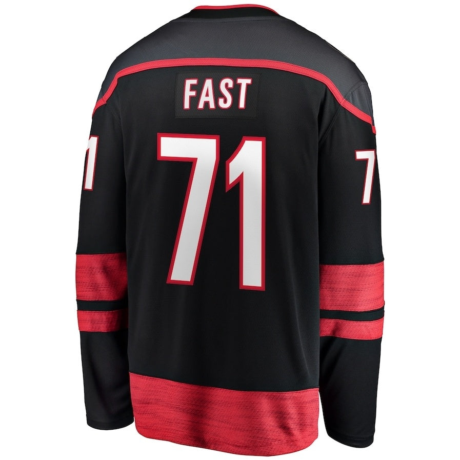 C.Hurricanes #71 Jesper Fast Fanatics Home Breakaway Jersey - Black Stitched American Hockey Jerseys CustomName