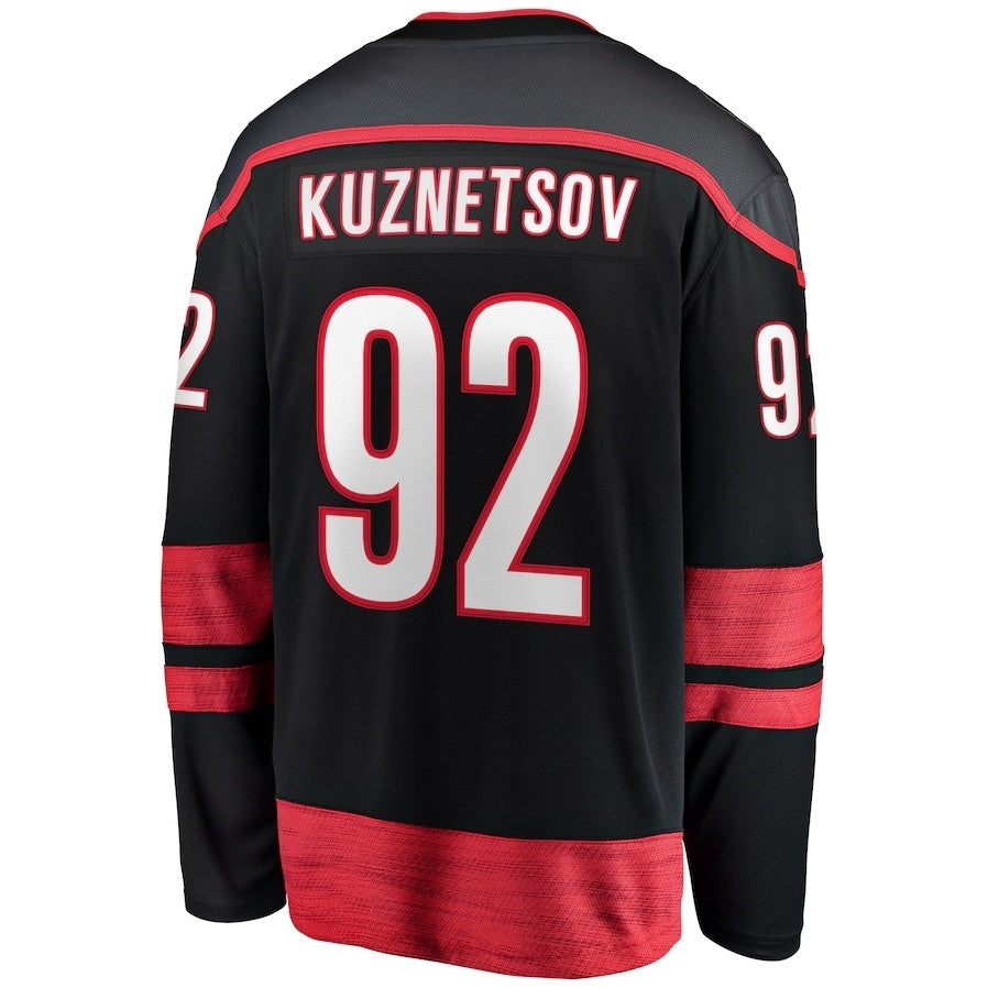 C.Hurricanes #92 Evgeny Kuznetsov Fanatics Home Breakaway Jersey - Black Stitched American Hockey Jerseys CustomName