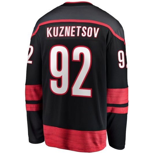 C.Hurricanes #92 Evgeny Kuznetsov Fanatics Home Breakaway Jersey - Black Stitched American Hockey Jerseys CustomName