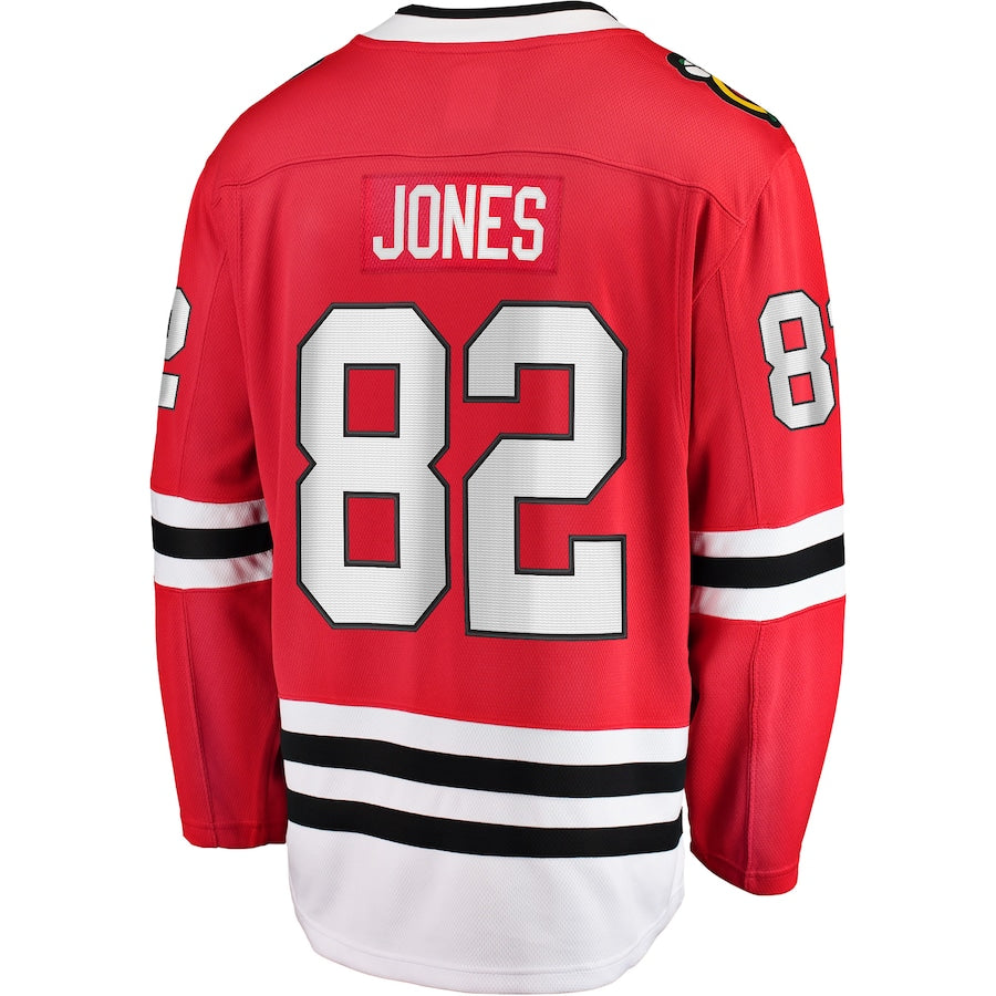 C.Blackhawks #82 Caleb Jones Fanatics Branded Breakaway Player Jersey Red Stitched American Hockey Jerseys CustomName