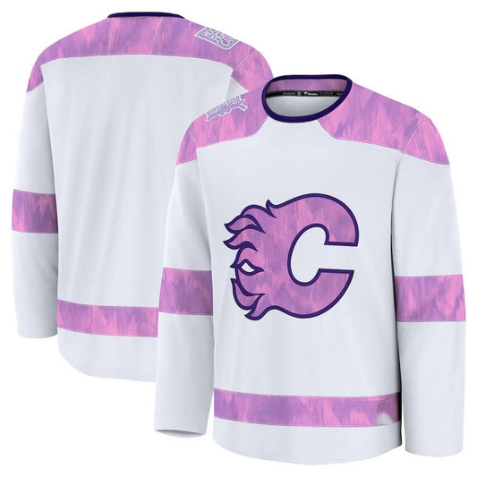 C.Flames Fanatics 2024 Hockey Fights Cancer Practice Jersey - White Stitched American Hockey Jerseys CustomName