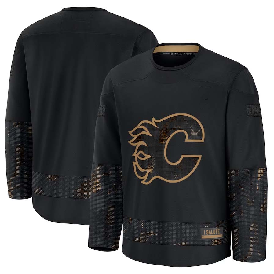 C.Flames Fanatics 2024 Military Appreciation Practice Jersey - Black Stitched American Hockey Jerseys CustomName