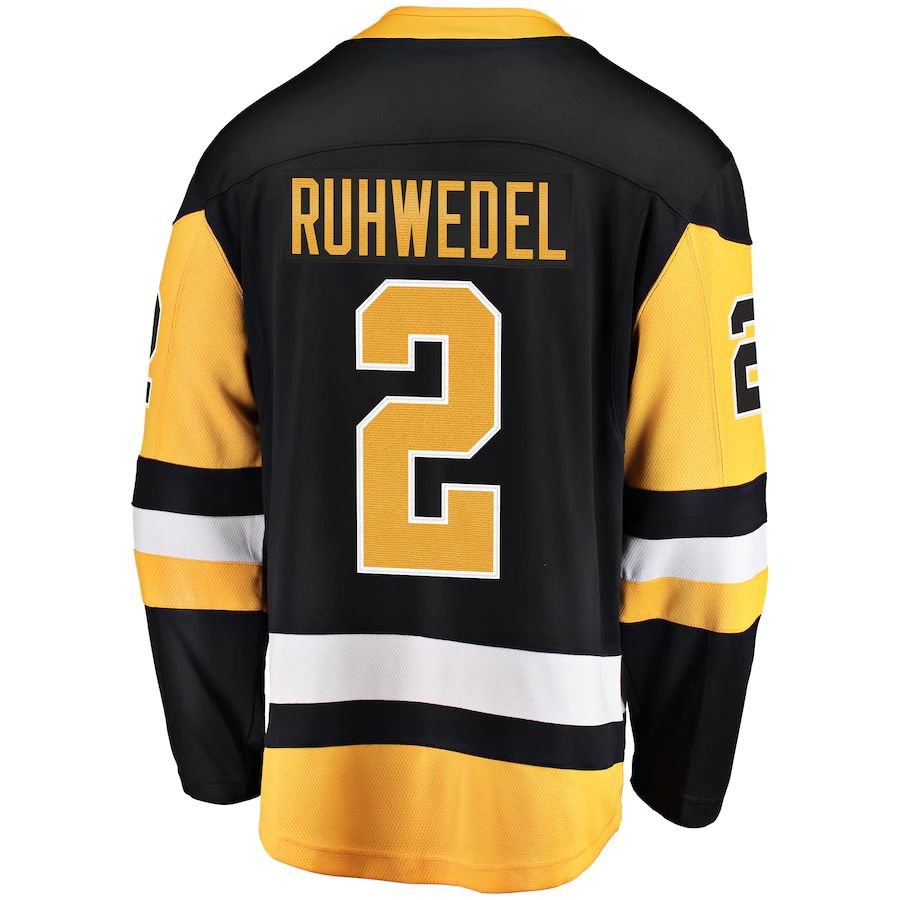 P.Penguins #2 Chad Ruhwedel Fanatics Branded Home Breakaway Player Jersey Black Stitched American Hockey Jerseys CustomName