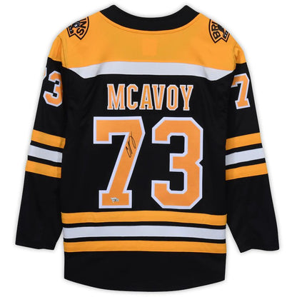 B.Bruins #73 Charlie McAvoy Fanatics Authentic Autographed Black Fanatics Breakaway Jersey Stitched American Hockey Jerseys CustomName
