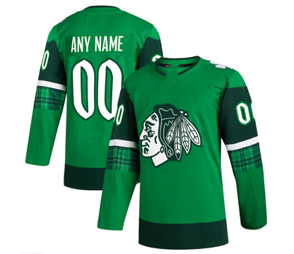 Custom C.Blackhawks 2023 St. Patrick's Day Primegreen Authentic Jersey - Kelly Green Stitched American Hockey Jerseys CustomName