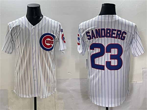 Chicago Cubs #23 Ryne Sandberg White Pinstripe 'Ryne Sandberg Tribute' Vapor Limited V3 Stitched Baseball Jersey