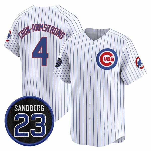 Chicago Cubs #4 Pete Crow-Armstrong White Pinstripe 'Ryne Sandberg Tribute' Vapor Limited V2 Stitched Baseball Jersey