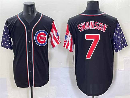 Chicago Cubs #7 Dansby Swanson Black 2025 Independence Day Vapor Premier Limited Stitched Baseball Jersey