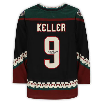 A.Coyotes #9 Clayton Keller Fanatics Authentic Autographed Kachina Alternate Jersey with 25th Anniversary Season Patch Black Stitched American Hockey Jerseys CustomName