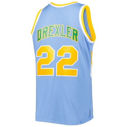 P.Trail Blazers #22 Clyde Drexler Mitchell & Ness 1983-84 Hardwood Classics Reload 3.0 Swingman Jersey Light Blue Stitched American Basketball Jersey