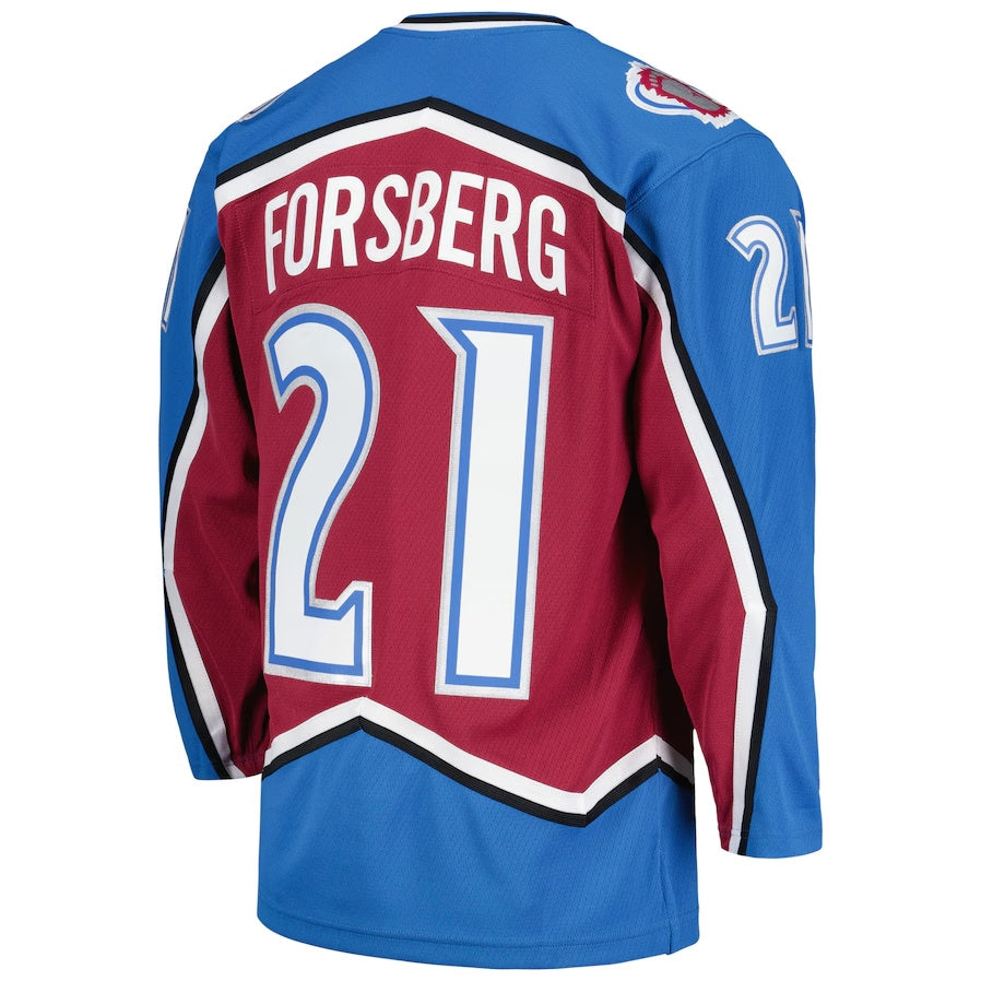 C.Avalanche #21 Peter Forsberg Mitchell & Ness 1995-96 Blue Line Player Jersey - Burgundy American Hockey Jerseys CustomName