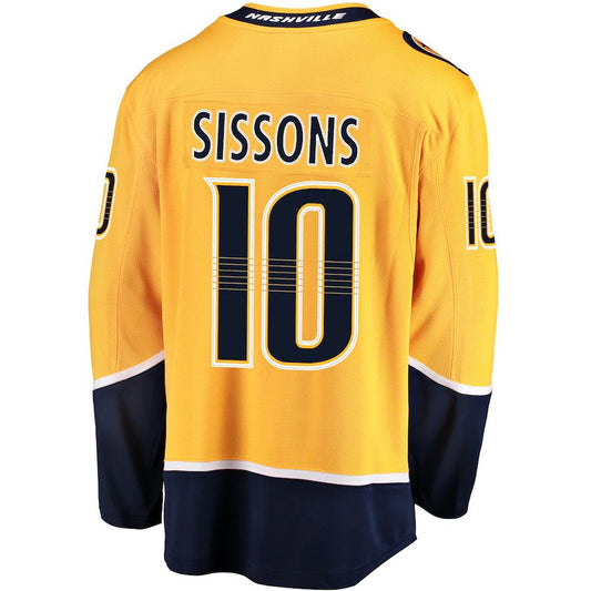 N.Predators #10 Colton Sissons Fanatics Branded Breakaway Player Jersey Gold Stitched American Hockey Jerseys CustomName