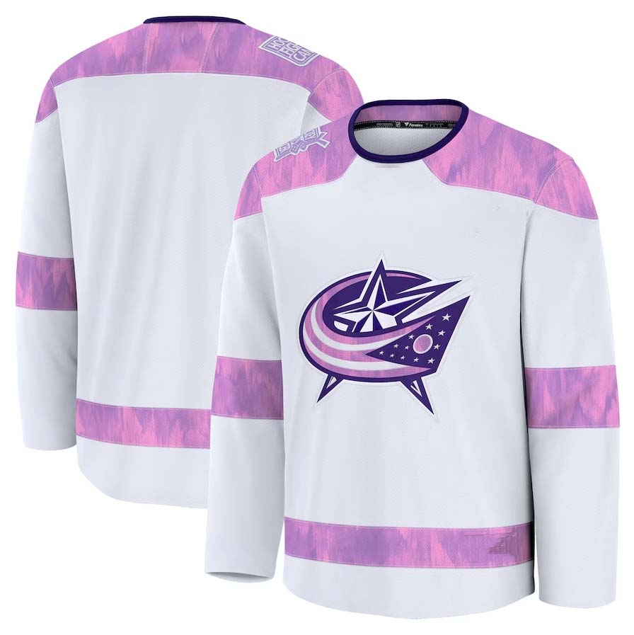 C.Blue Jackets Fanatics 2024 Hockey Fights Cancer Practice Jersey - White Stitched American Hockey Jerseys CustomName