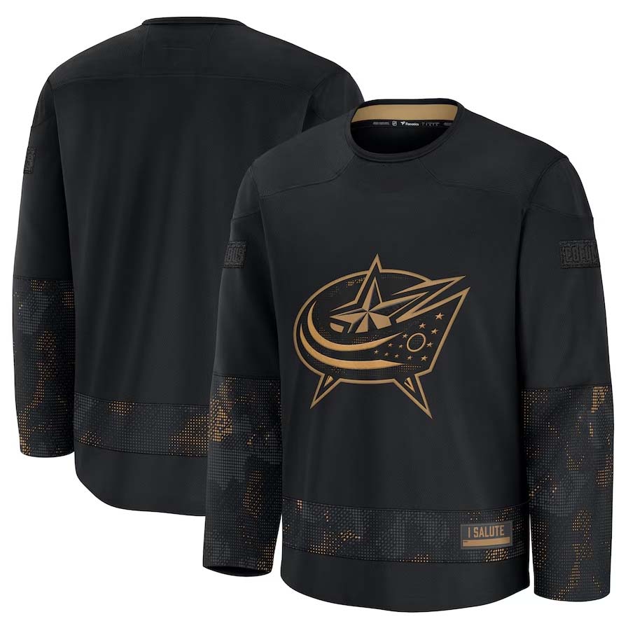 C.Blue Jackets Fanatics 2024 Military Appreciation Practice Jersey - Black Stitched American Hockey Jerseys CustomName
