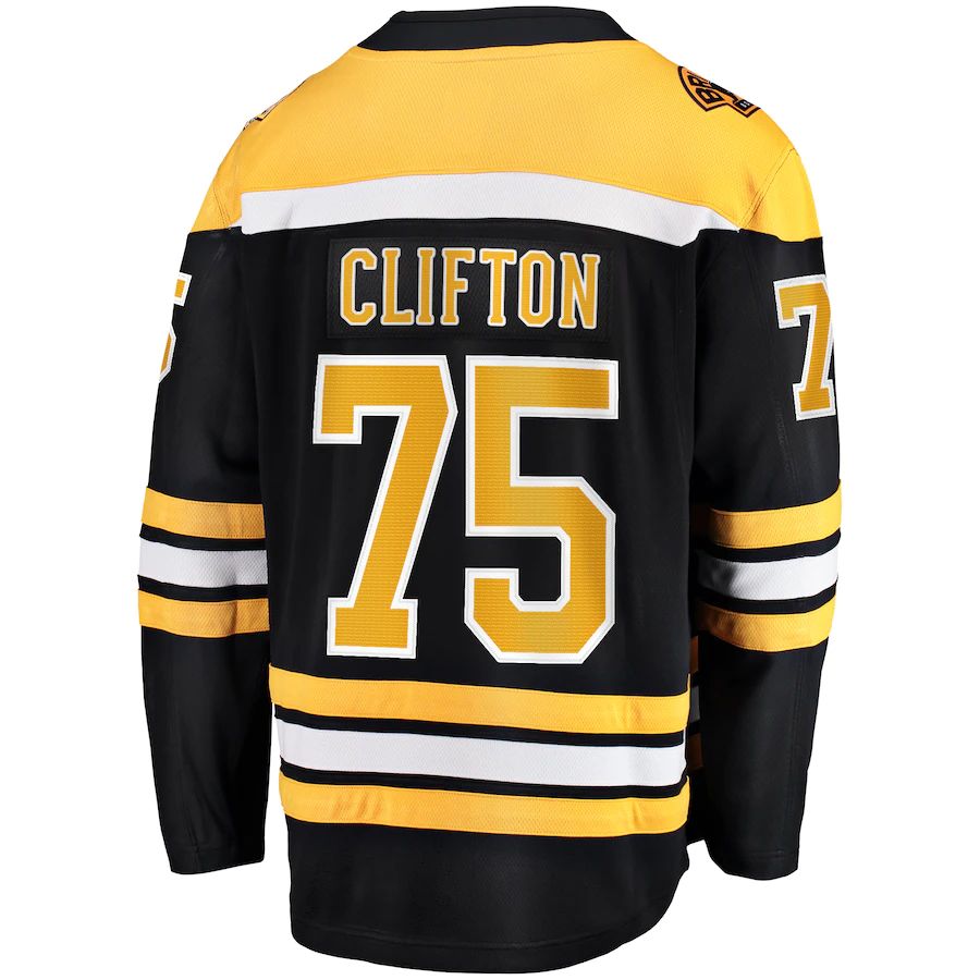 B.Bruins #75 Connor Clifton Fanatics Branded Replica Player Jersey Black Stitched American Hockey Jerseys CustomName