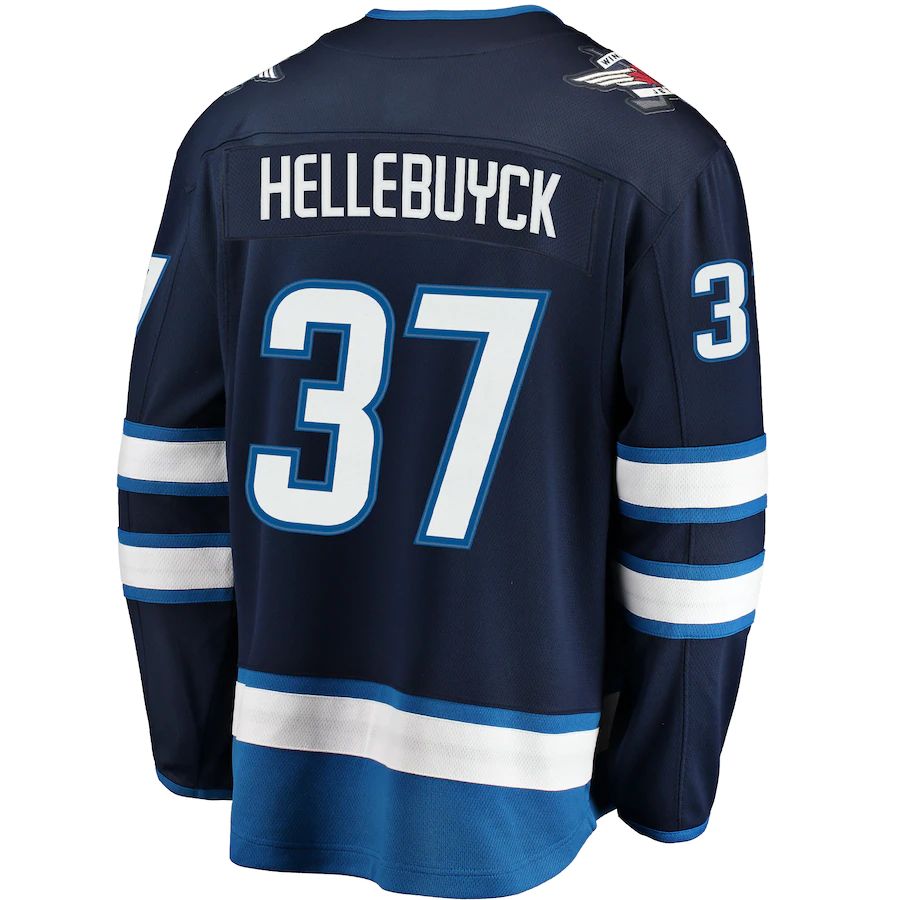 W.Jets #37 Connor Hellebuyck Fanatics Branded Breakaway Replica Jersey Navy Stitched American Hockey Jerseys CustomName