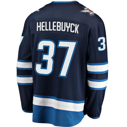 W.Jets #37 Connor Hellebuyck Fanatics Branded Breakaway Replica Jersey Navy Stitched American Hockey Jerseys CustomName