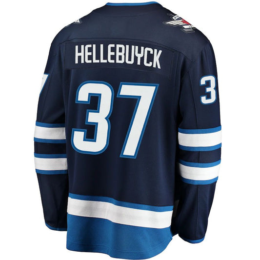 W.Jets #37 Connor Hellebuyck Fanatics Branded Breakaway Replica Jersey Navy Stitched American Hockey Jerseys CustomName