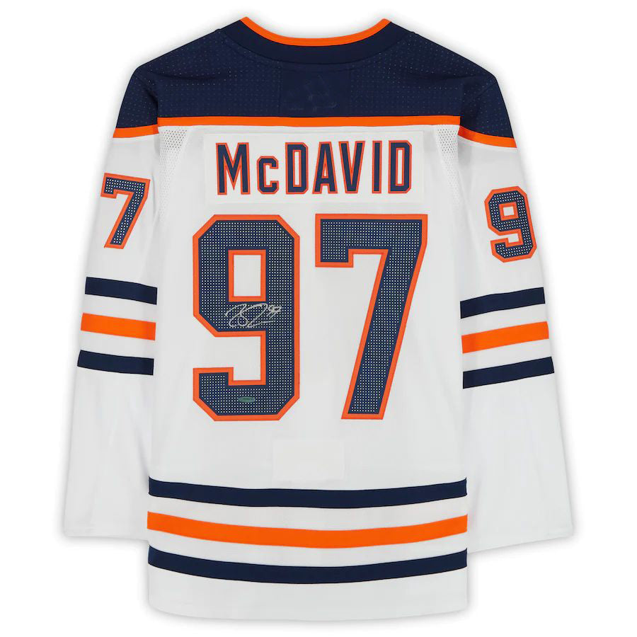 E.Oilers #97 Connor McDavid Fanatics Authentic Autographed Jersey Upper Deck White Stitched American Hockey Jerseys CustomName